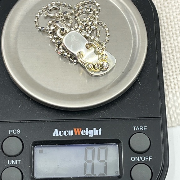 Vintage Sterling Silver Flip-Flop CZ Necklace | Italy 925 | 16” Chain - Picture 17 of 17